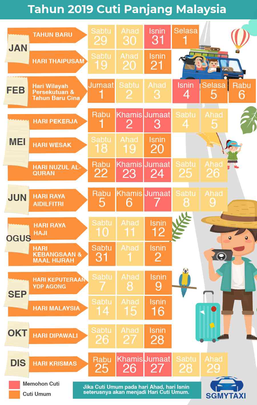 Kalendar Cuti Umum Malaysia 2019 2020 24 Cuti Panjang Hujung Minggu