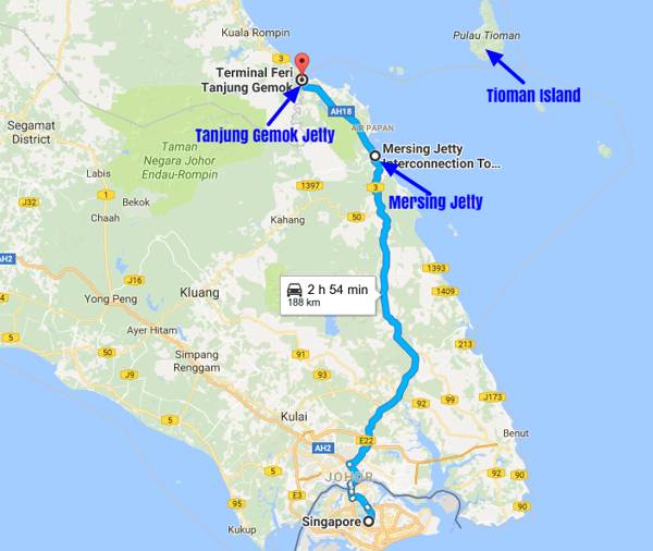 Singapore To Tanjung Gemok Jetty Map