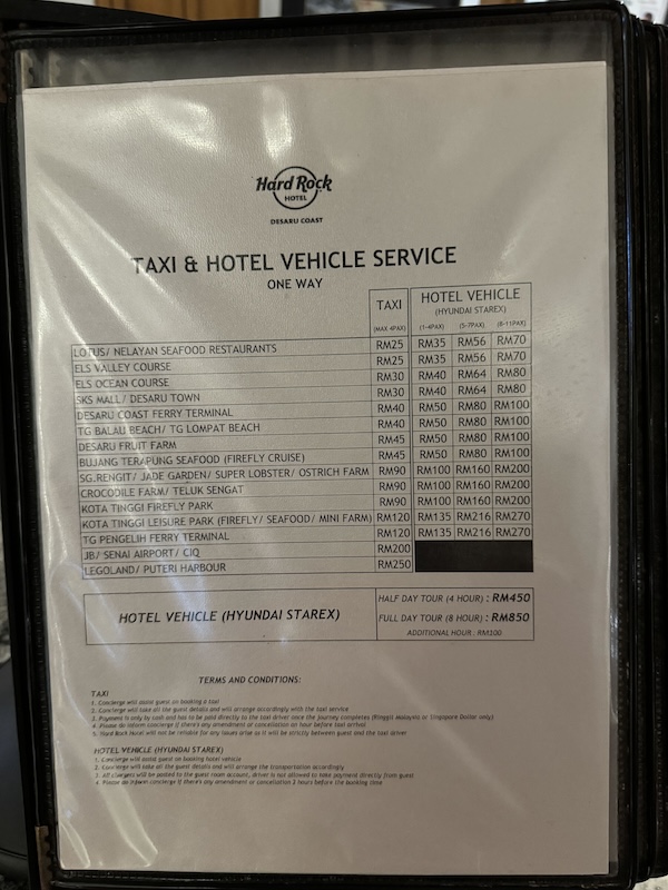 Desaru Coast Hotel Taxi Price List