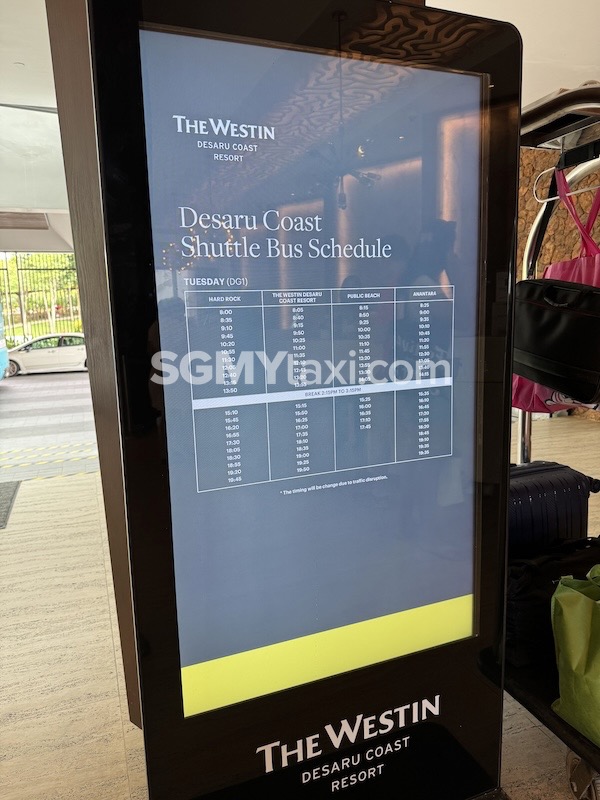 shuttle bus time table at westin lobby desaru
